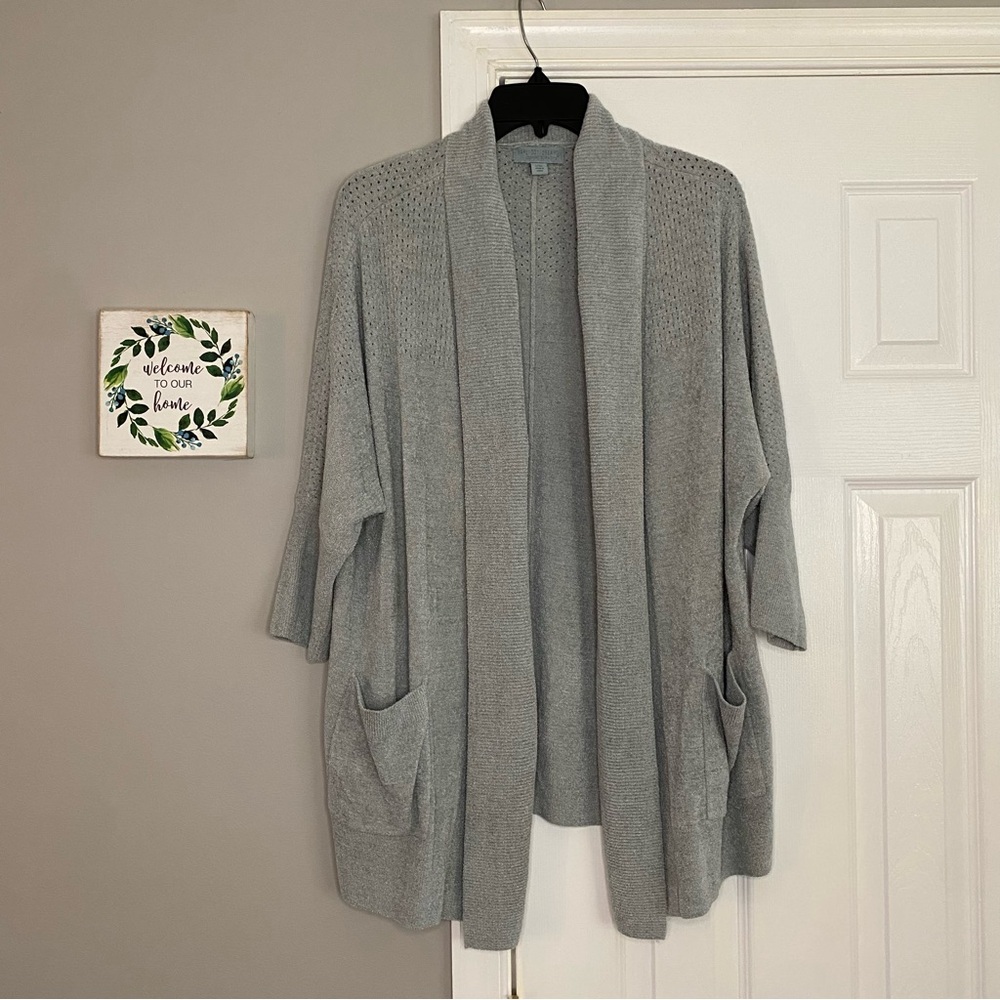 Barefoot Dreams CozyChic Ultra Lite Pointelle Cardi Cardigan Gray Shawl L/XL